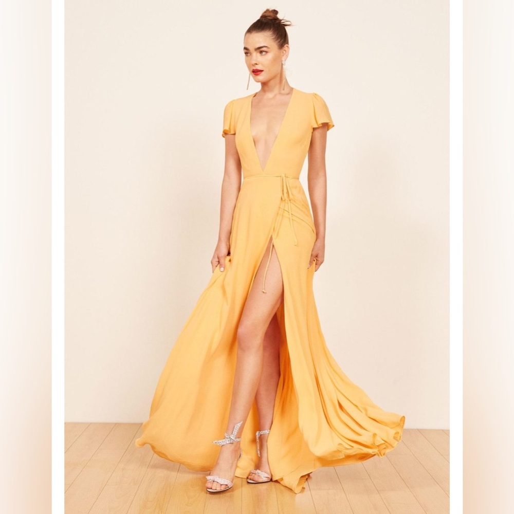 Reformation yellow dress.